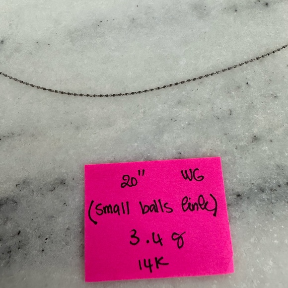 14K 20" White Gold Small Ball Links Chain 3.4G - Picture 2 of 2